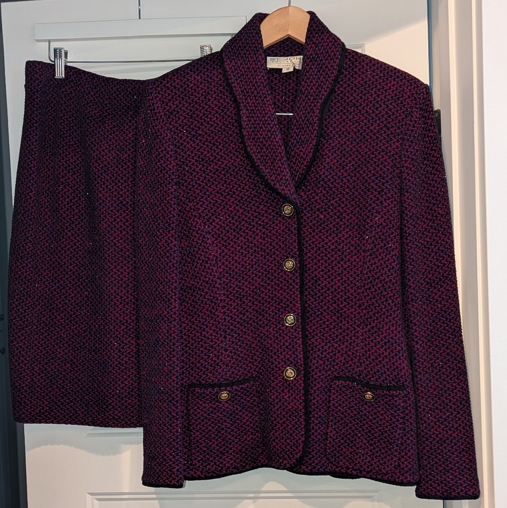 St. John Collection Purple Sparkle Suit Jacket/Skirt Size 10